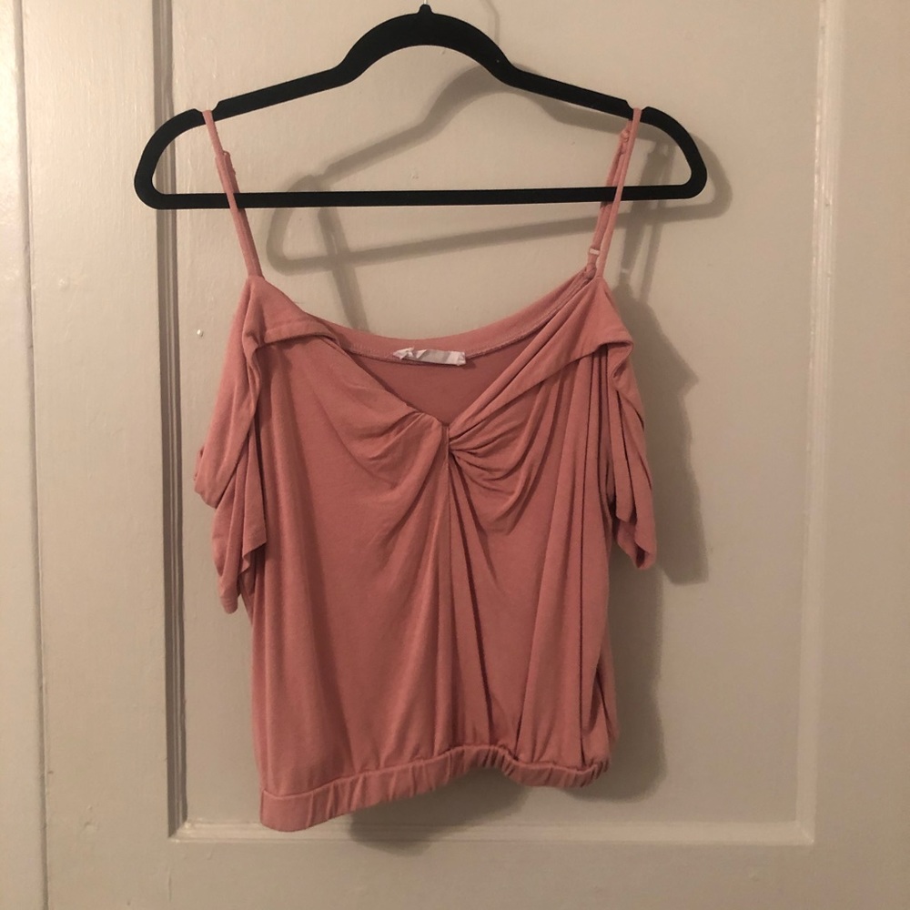 pink off the shoulder shirt